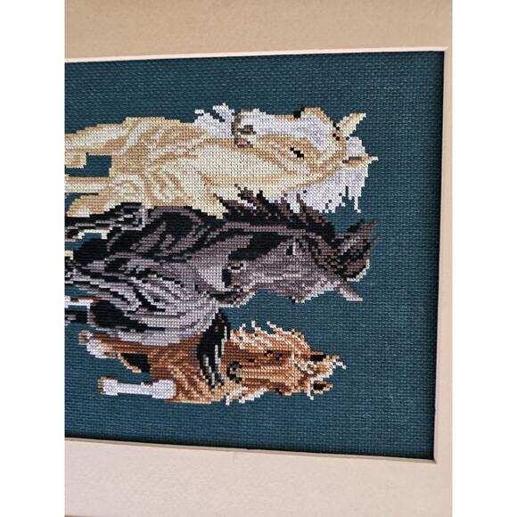 Needlepoint Tapestry Running Horses Framed Art Finished 15x18 - Picture 4 of 10